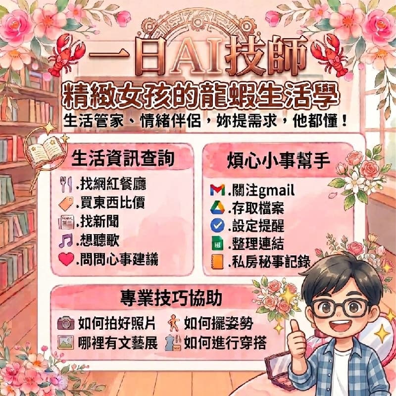 🤖 一日AI技師|✨ 精緻女孩的龍蝦生活學 ✨ 訂制妳的專屬「龍蝦」男友🦐
