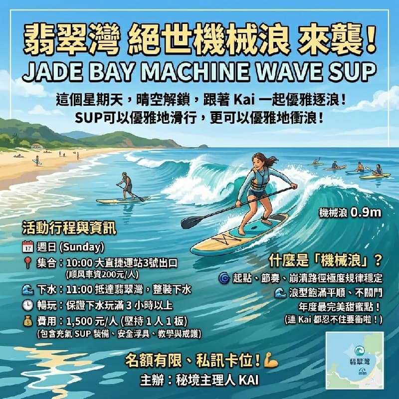🌊 【翡翠灣・絕世機械浪來襲!】週日晴空解鎖,跟著教練一起優雅逐浪! 🏄♂️