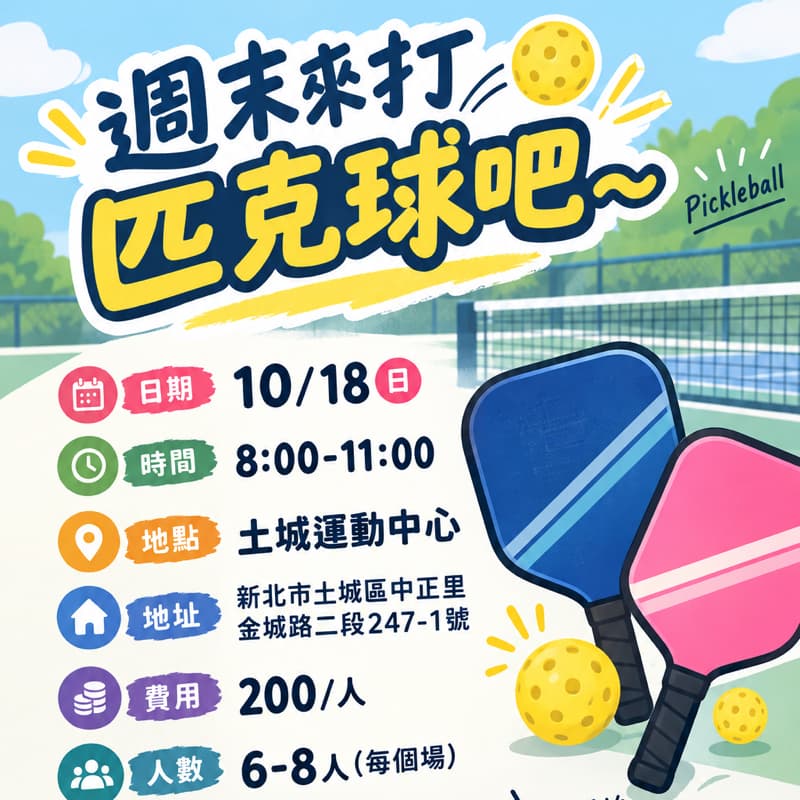 土城運動中心 匹克球同樂會
