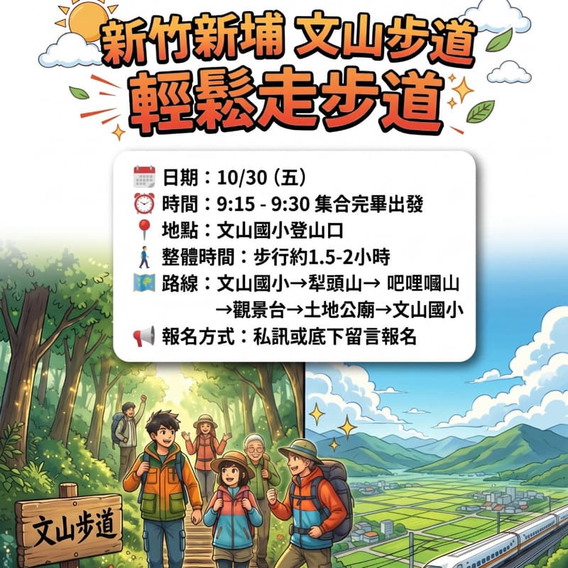 🚄 【漫步相思林•眺望高鐵奔馳!10/30(五)新竹新埔文山步道健行】