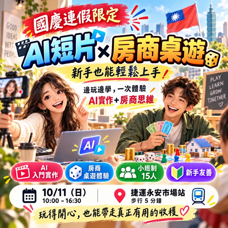 國慶連假限定|AI影片實操+房商桌遊