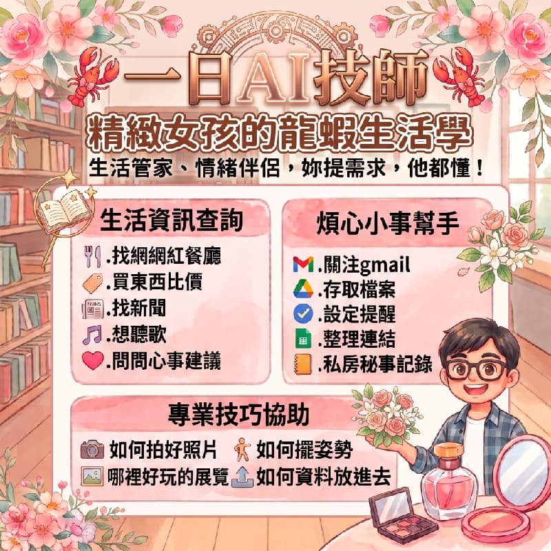 🤖 一日AI技師|✨ 精緻女孩的龍蝦生活學 ✨ 訂制妳的專屬「龍蝦」男友🦐